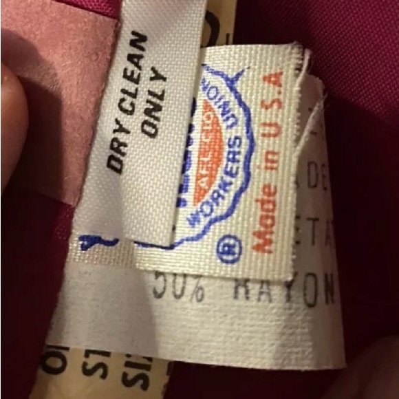 Vintage Albert Nipon Magenta Ruffle Bow Button Lined Dress Size 4 Shoulder Pads - Picture 6 of 16